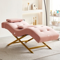 Table de massage et de soin esthétique moderne, portable, pliable et réglable, pour cils et visage, rose, avec design incurvé, pour spa et salon