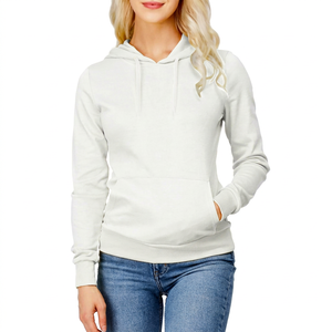 <b>Women</b> <b>White</b> Hooded Sweatshirt Full Sleeve Solid Color Cotton Knitted Breathable Pocket Design Autumn Wear Regular Fit - Product Image 1