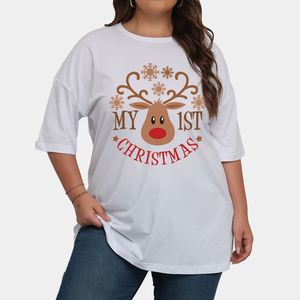 Fornitore all'ingrosso di natale serie magliette stampate in cotone larghe toppe europa America taglie forti per tutte le stagioni t-shirt da <span class=keywords><strong>donna</strong></span> - Product Image 6