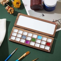 24 grilles plateau de mélange de couleurs en bois vide peinture aquarelle voyage palette aquarelle boîte à palette aquarelle plateau à palette en bois