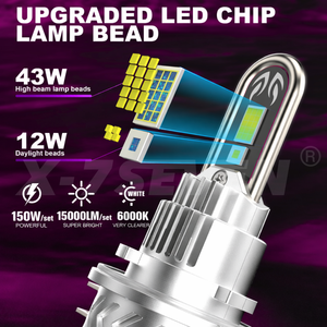 Ampoules de phare LED de remplacement X-7SEVEN <span class=keywords><strong>Mini</strong></span> Size Luna H15 150W 15000lm avec décodeur intégré pour une performance d'éclairage premium - Product Image 3