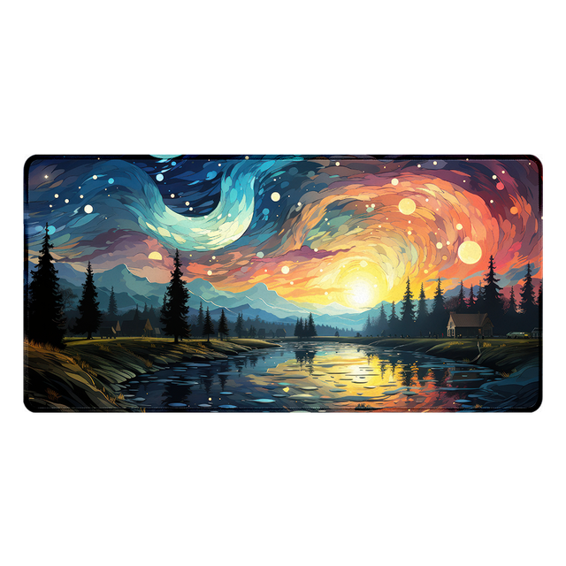 Aesthetic Landscape Cartoon Starry Night Eco-Friendly Rubber Mouse Pad Gaming Anti-Slip Desk Mat 600x300mm