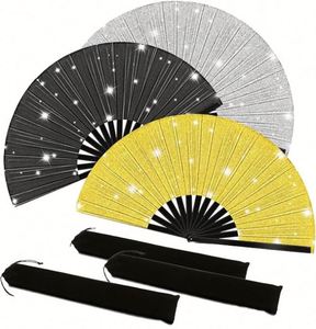 Éventail en bambou réfléchissant double face polyvalent de 33 cm, personnalisé avec des motifs peints classiques pour effets de scène, idéal pour Halloween et Noël - Product Image 1