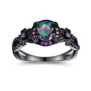Vintage Style Copper Rainbow <b>Crystal</b> <b>Ring</b> Black Plated Statement Band Black Gold Plated Copper Rainbow CZ <b>Ring</b> - Product Image 3