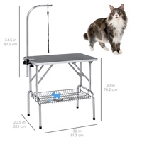 Table de toilettage pour chien et chat en acier inoxydable écologique portable avec bras, étagère et conception pliable robuste