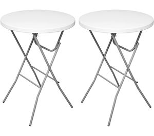 Katlanır yüksek bar masaları 23.6in yuvarlak beyaz plastik Bar yüksekliği katlanır kokteyl masası partiler için, veranda düğün yemek odası - Product Image 3