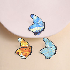 Pins de esmalte personalizados con pintura al óleo de <span class=keywords><strong>Van</strong></span> <span class=keywords><strong>Gogh</strong></span> (Mariposa, Noche Estrellada, Girasol), insignias y pines de solapa. Venta al por mayor, en stock, directo de fábrica. - Product Image 5