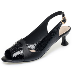 Sandales Xuanhui d'été pour femme, en cuir de vachette véritable, à texture gaufrée, avec bride arrière et bout ouvert, talon de 5,5 cm - Product Image 5