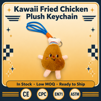 Porte-clés en peluche Kawaii en coton doux, motif cuisse de poulet frite, avec visage brodé et cordon tressé, breloque de sac en forme de nourriture en peluche, cadeau, en stock
