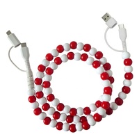 Kabel Pengisian Daya USB Tipe-C OEM Baru Warna Merah dengan Pelindung Anyaman Manik-Manik, 4 in 1 Konektor, Kabel Transfer Data dan Pengisian Daya