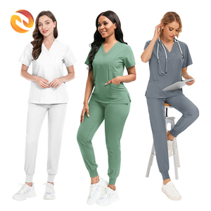 Ensemble de tenue médicale unisexe personnalisé en tissu éponge ultra doux à col en V, avec <span class=keywords><strong>blouse</strong></span> décontractée à poches <span class=keywords><strong>et</strong></span> <span class=keywords><strong>pantalon</strong></span> jogger, pour usage hospitalier <span class=keywords><strong>et</strong></span> détection d'aiguilles - Product Image 6