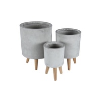 Jardinières contemporaines en ciment thermolaqué avec pieds en bois, pour intérieur et extérieur, ensemble de jardinières sur pied pour centre commercial