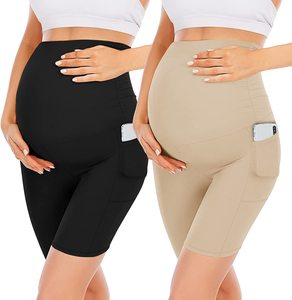 Shorts de maternité avec poches, style biker, pour la <span class=keywords><strong>grossesse</strong></span>, le yoga, l'entraînement actif, leggings extensibles pour femmes enceintes, shorts pour femmes - Product Image 2