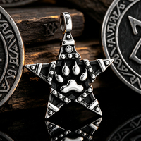 Collier Pendentif Amulette en Acier Inoxydable Patte de Loup Étoile Cristal Vintage Homme Motard Gothique Punk Bijoux Vente en Gros OEM Personnalisé
