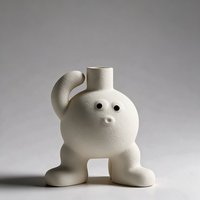 Vase amusant en forme de grande main avec bras surélevé - Pot en céramique blanche texturée en forme de personnage en pose de danse de rue pour la décoration tendance de bureau et de chambre d'enfant