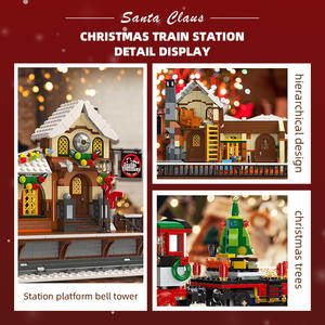 JIESTAR 89142 1362PCS <span class=keywords><strong>Train</strong></span> Serie Christmas Winter <span class=keywords><strong>Train</strong></span> Station Building Block Model Technical Educational Toy Festival Gift - Product Image 5