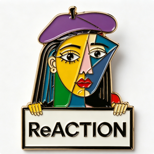 Pin de Arte con Diseño de Rostro Cubista, Chapado en Oro, Metal Esmaltado, Insignia Coleccionable - Product Image 1