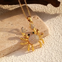 Collar con Colgante de Tortuga y Cangrejo de la Serie Océano, en Acero Inoxidable 316 con Baño de Oro de 18K e Incrustaciones de Diamantes de Imitación, Joyería de Playa para Mujer
