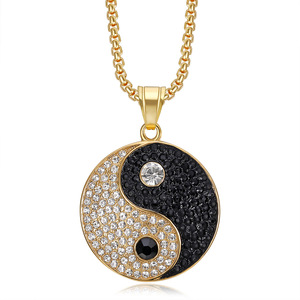 Hip Hop acciaio inox 18k oro nero bianco Yin Yang Tai Chi Gossip personalizzato zirconi gioielli Hip Hop ciondolo - Product Image 2