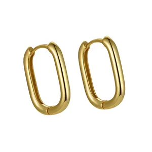 Đồ trang sức mỹ đặt 925 Sterling bạc Hoop hình chữ nhật tối giản không gây dị ứng vàng mạ Hoop Bông tai cho phụ nữ