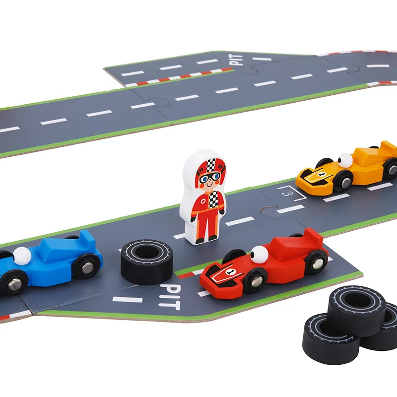 Children's racing track toy  puzzle raceway scene building car jigsaw puzzle toy  wooden traffic game.