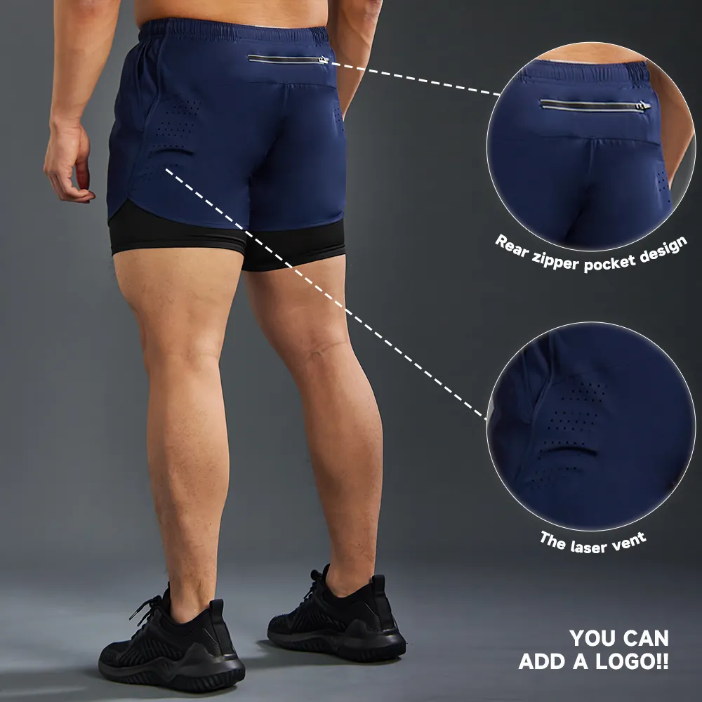 Luckpanther Fitness Vêtements Sports Short de compression pour hommes à séchage rapide Double couche Design 2 en 1 Compression Gym Shorts Hommes