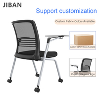 Chaise de formation moderne en maille avec tablette d'écriture, base pivotante, design pliable - Personnalisable pour les salles de formation, les hôpitaux et les écoles