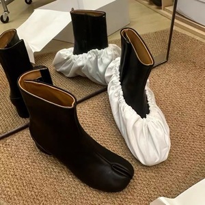 Botines de tacón bajo con punta dividida de moda 2026, de cuero genuino y ante, versátiles y cortos para mujer - Product Image 3