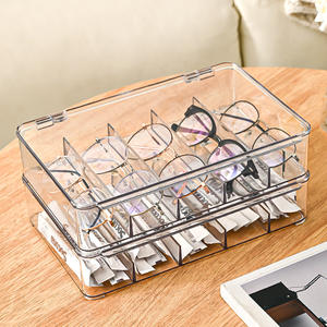 Boîtes et bacs de rangement en plastique transparent empilables - Organisateur de bureau avec couvercle pour lunettes, lunettes de soleil et lentilles de contact - Product Image 3