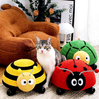 Grattoir pour chat en sisal naturel avec boule interactive à ressort, motif coccinelle mignonne, pour l'affûtage des griffes des chats d'intérieur - Vente en gros