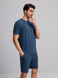 Wholesale Custom Cozy Soft <strong>Men</strong> Pajamas Set Short Sleeve <strong>Mens</strong> Loungewear Sleepwear T-shirt Tee <strong>Pyjamas</strong> - Product Image 4