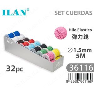 Filo elastico Ilan 1,5 mm x 5 m, set da 32 pezzi per artigianato e creazione di gioielli - Product Image 1