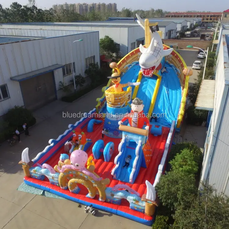 Slide Trampolin Anak-anak Tiup Kastil Goyang Komersial Taman Bertema Hiu Gaya Baru untuk Taman Hiburan