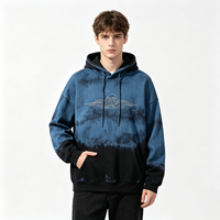 Sweat-shirt à capuche oversize streetwear, imprimé vague marine Kornit DTG, effet délavé contrastant, style vintage