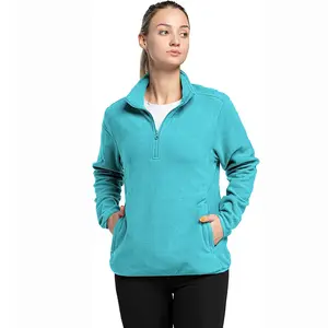 Women's Long Sleeve Fleece Pullover Quarter Zip Top Warm Polar lady Sport pullover with Zipper Pockets winter sweatshirts