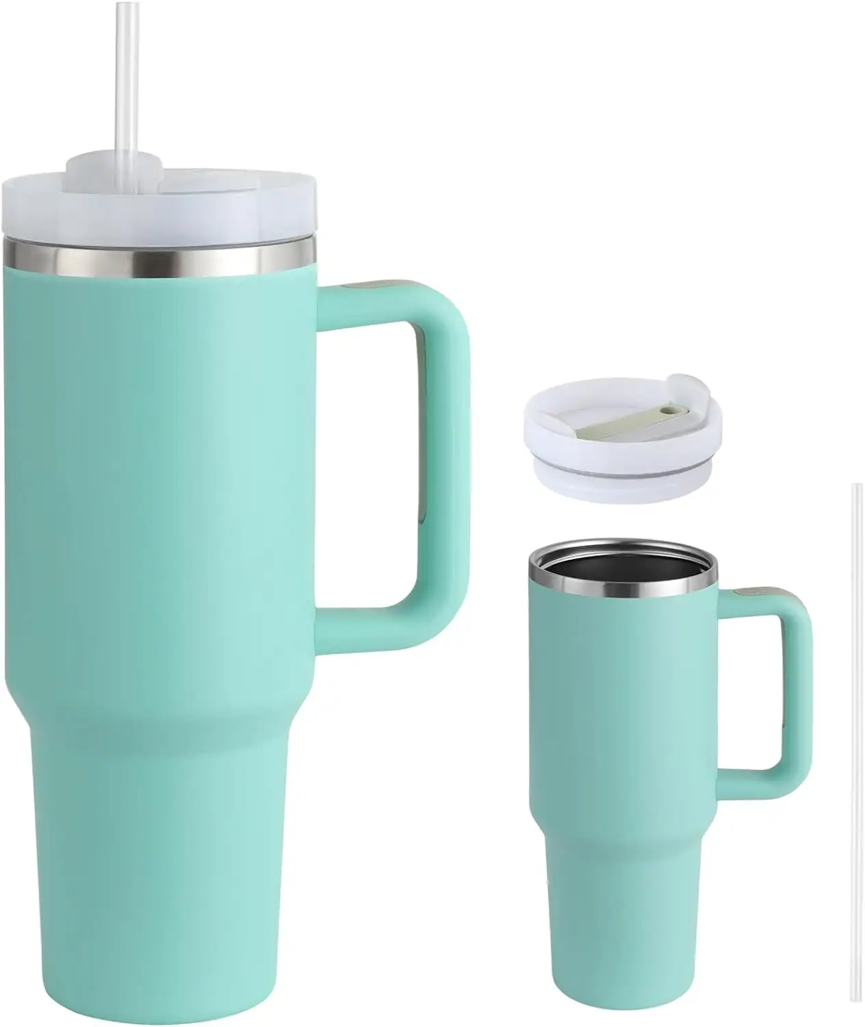 Nouveau gobelet à trempe sous vide avec paille et poignée Tasse de voyage en acier inoxydable à double paroi de 40 oz