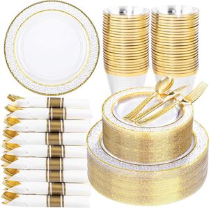 Juego <span class=keywords><strong>de</strong></span> 25 Platos <span class=keywords><strong>de</strong></span> <span class=keywords><strong>Plástico</strong></span> <span class=keywords><strong>Duro</strong></span> PS, Acabado Satinado Gris Ahumado, Borde Dorado, con Cubertería Dorada (Cuchillo, Cuchara) y Taza, Estilo Minimalista - Product Image 5