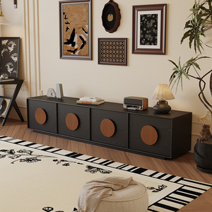 Mueble de <span class=keywords><strong>TV</strong></span> de Madera Maciza de Diseño Retro Moderno en Negro, Mesa <span class=keywords><strong>Sunset</strong></span> con Almacenamiento para Sala de Estar de Apartamentos Pequeños - Product Image 2
