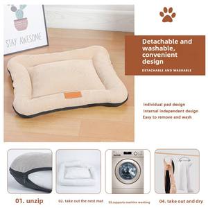 Cama cómoda de invierno de pana de Color sólido para mascotas, alfombrilla moderna para perros y gatos con cremallera antideslizante, función lavable extraíble, embalaje de cartón - Product Image 2