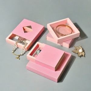 Wholesale Pink 3D Floating Frame Holder Clear Pe Film Ring Earring Gift Acrylic Display Jewelry Box Packaging With Sleeve