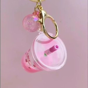 Baru pak perjalanan Lip Gloss 2ml kecil Peach Floating cangkir susu teh liontin gantungan kunci krim plastik kosmetik madu minyak bibir