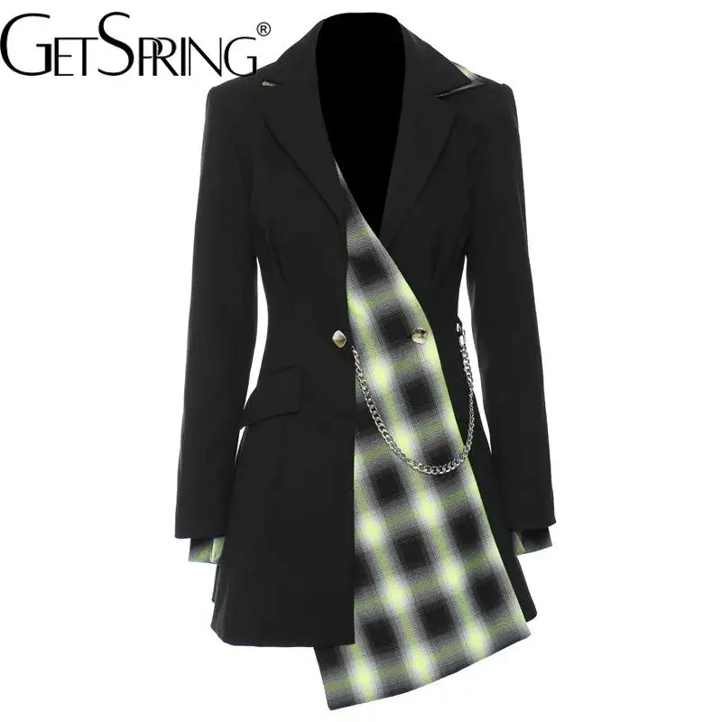 Get primavera blazer feminino de manga longa, moda feminina, com costura, assimétrico, casaco decorativo, jaqueta, 2022