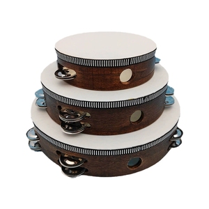 Wholesale Vintage Dark Brown Wood Tambourine <b>Drum</b> With Metal Jingles Orff Percussion Instrument Folk Rhythm Toy - Product Image 1
