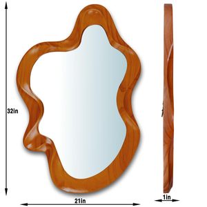 Specchio da Parete con Cornice in Legno Naturale Personalizzato, Forma Ondulata a Nuvola, Decorazione per Casa e <span class=keywords><strong>Ingresso</strong></span>, Specchio da Parete di Forma Irregolare - Product Image 5