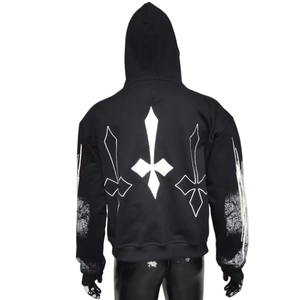 Sweats à capuche personnalisés pour hommes, style Y2K vintage, imprimé numérique délavé à l'acide, coton lourd, coupe décontractée, sweats à capuche zippés pour hommes - Product Image 6