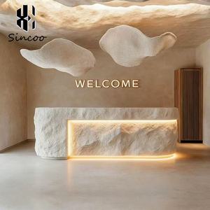 Bureau de réception de spa moderne blanc incurvé, entièrement fait à la main et personnalisé avec des lumières LED, bureau de réception de salon de beauté - Product Image 5