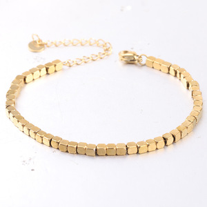 Hexagon Stainless Steel <b>Gold</b> <b>Bracelet</b> 4mm Geometric <b>Beaded</b> Unisex Jewelry - Product Image 1