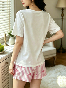 Conjunto <span class=keywords><strong>de</strong></span> Pijama Casual <span class=keywords><strong>de</strong></span> Punto Personalizado al por Mayor <span class=keywords><strong>para</strong></span> <span class=keywords><strong>Mujer</strong></span> con Top Estampado <span class=keywords><strong>de</strong></span> Cerezas y Pantalones Cortos Elásticos con Lazo, Conjunto <span class=keywords><strong>de</strong></span> Dos Piezas <span class=keywords><strong>para</strong></span> Descansar - Product Image 2