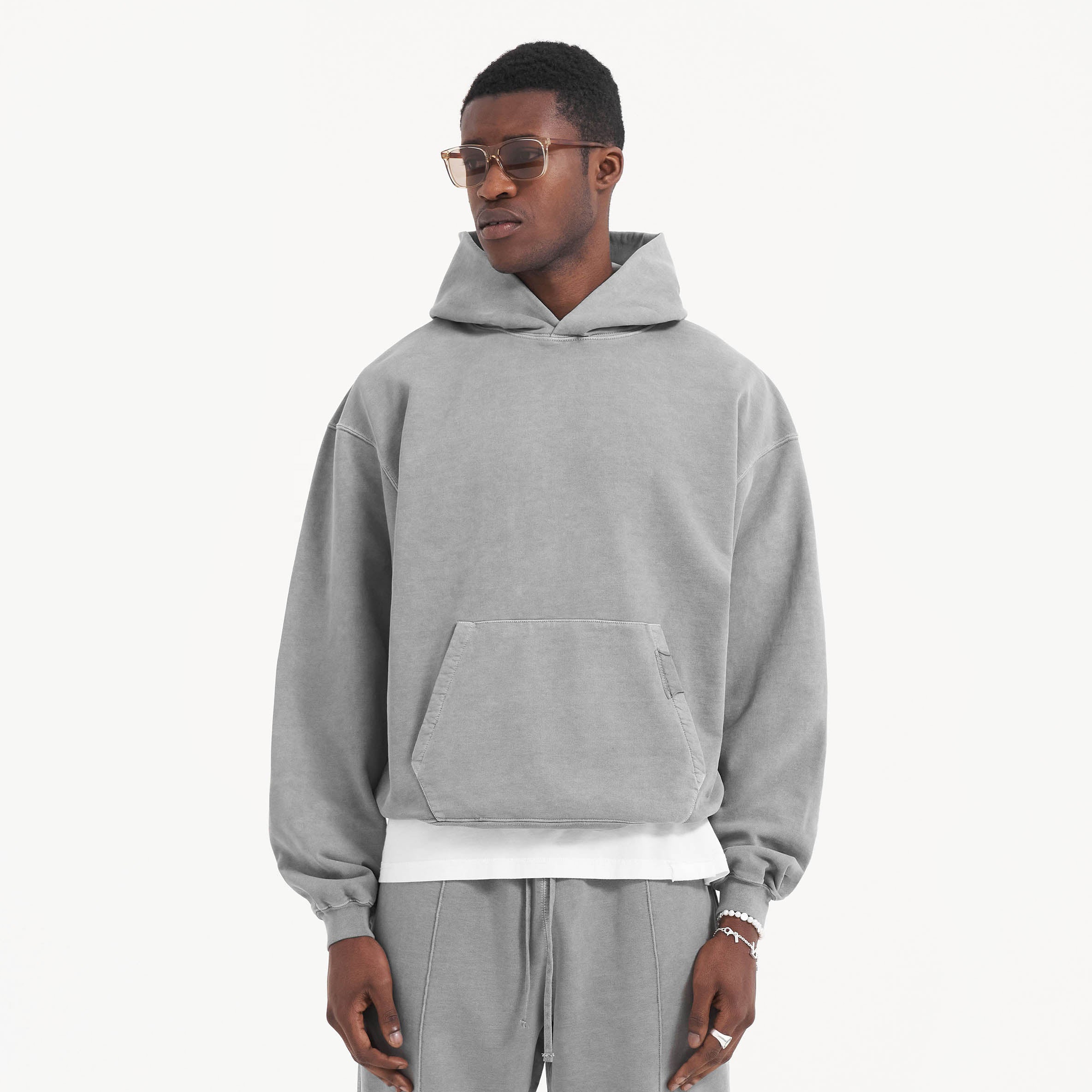 QYOURE Logo personnalisé en gros 100 coton 360GSM 450GSM plaine blanc lourd surdimensionné lourd pull épais à capuche