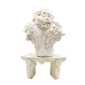 Statua in Resina di Cherubino che Saluta da una Panchina, Bianco Antico, Piccola Figurina d'Angelo, Scultura Decorativa per Giardino - Product Image 4